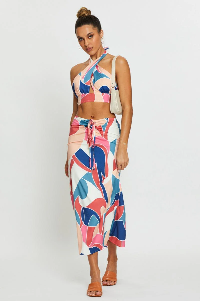 Abstract Print Crop Top Sleeveless Halter - Image 3