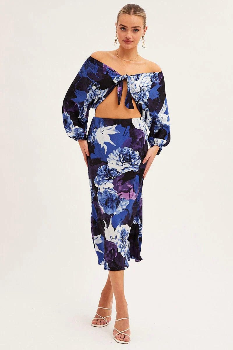 Abstract Print Slip Skirt Midi Satin - Image 3