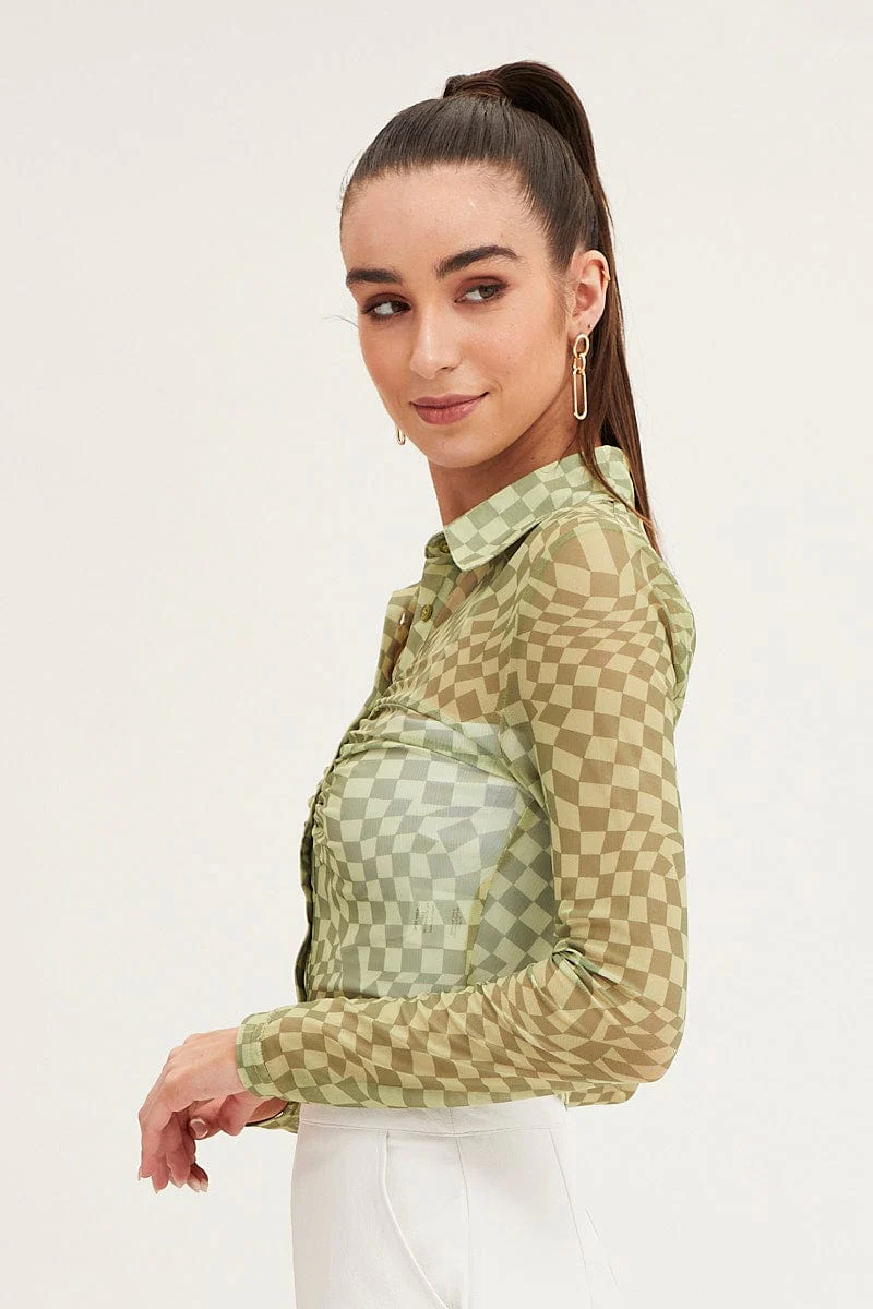 Abstract Print Top Long Sleeve Mesh - Image 4