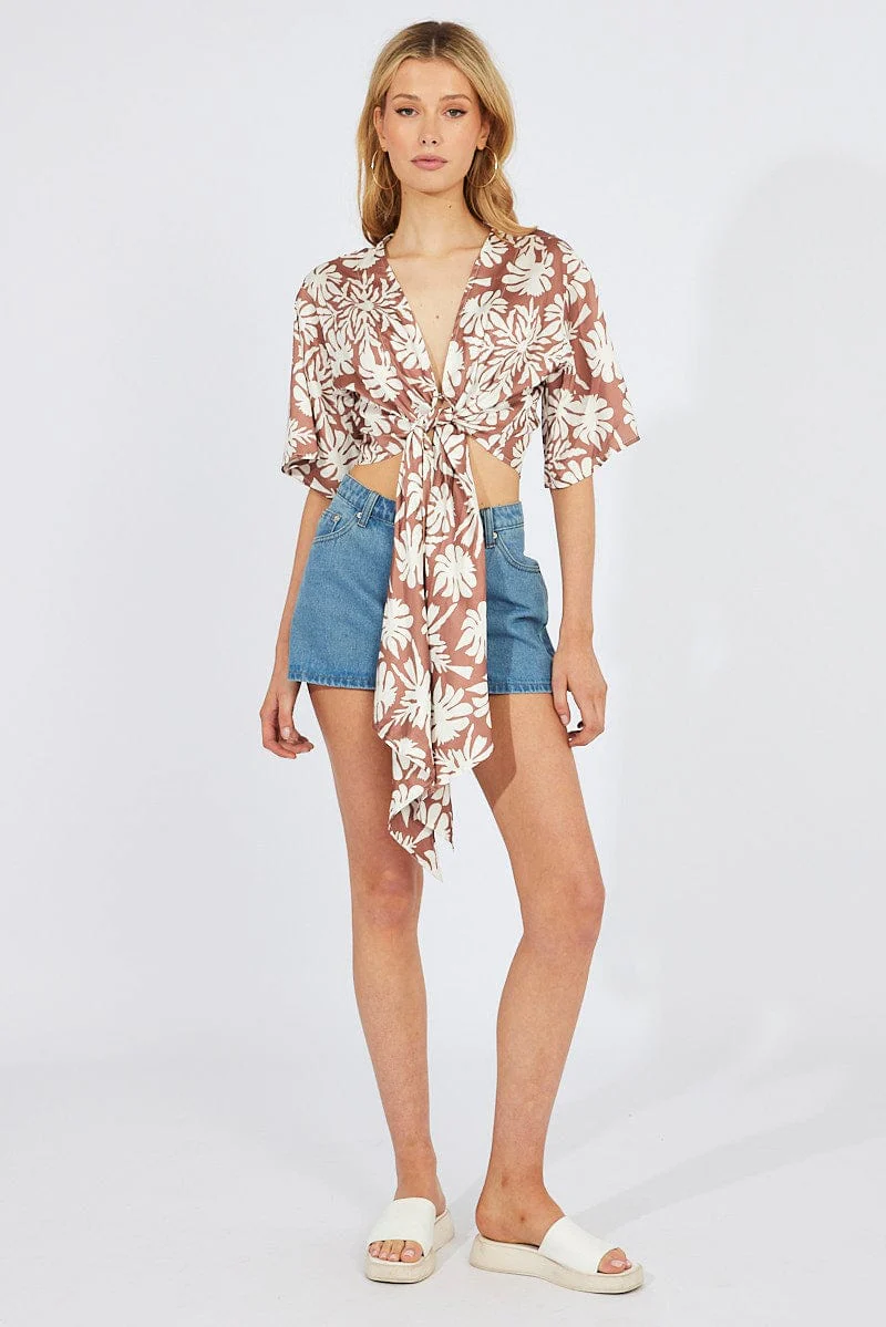 Beige Abstract Front Tie Bolero - Image 2