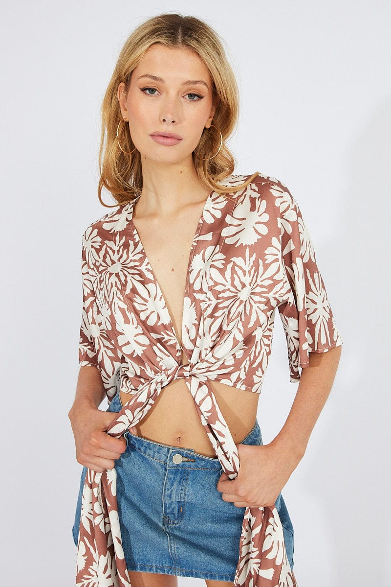 Beige Abstract Front Tie Bolero - Image 3