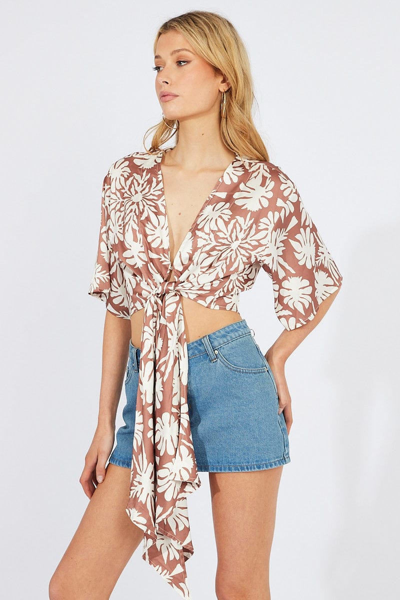 Beige Abstract Front Tie Bolero - Image 4