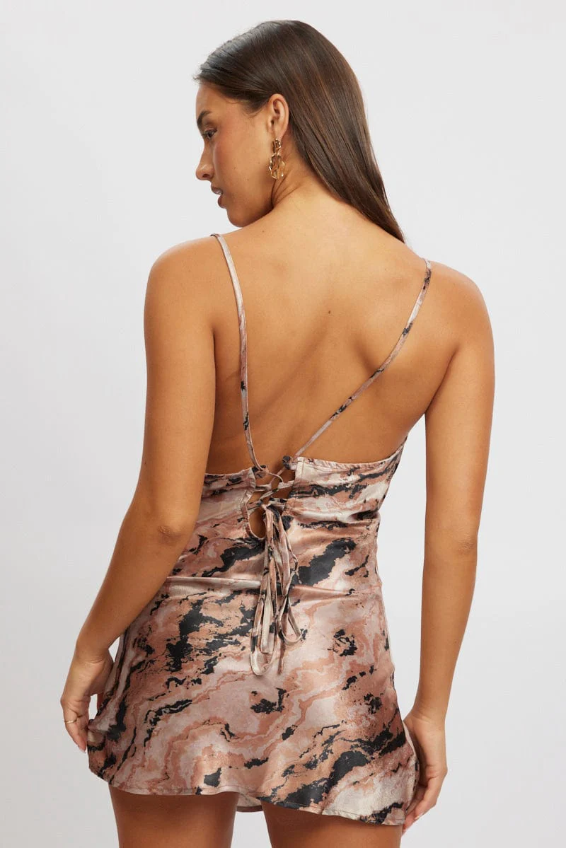 Beige Animal Print Mini Dress Cowl Neck - Image 5