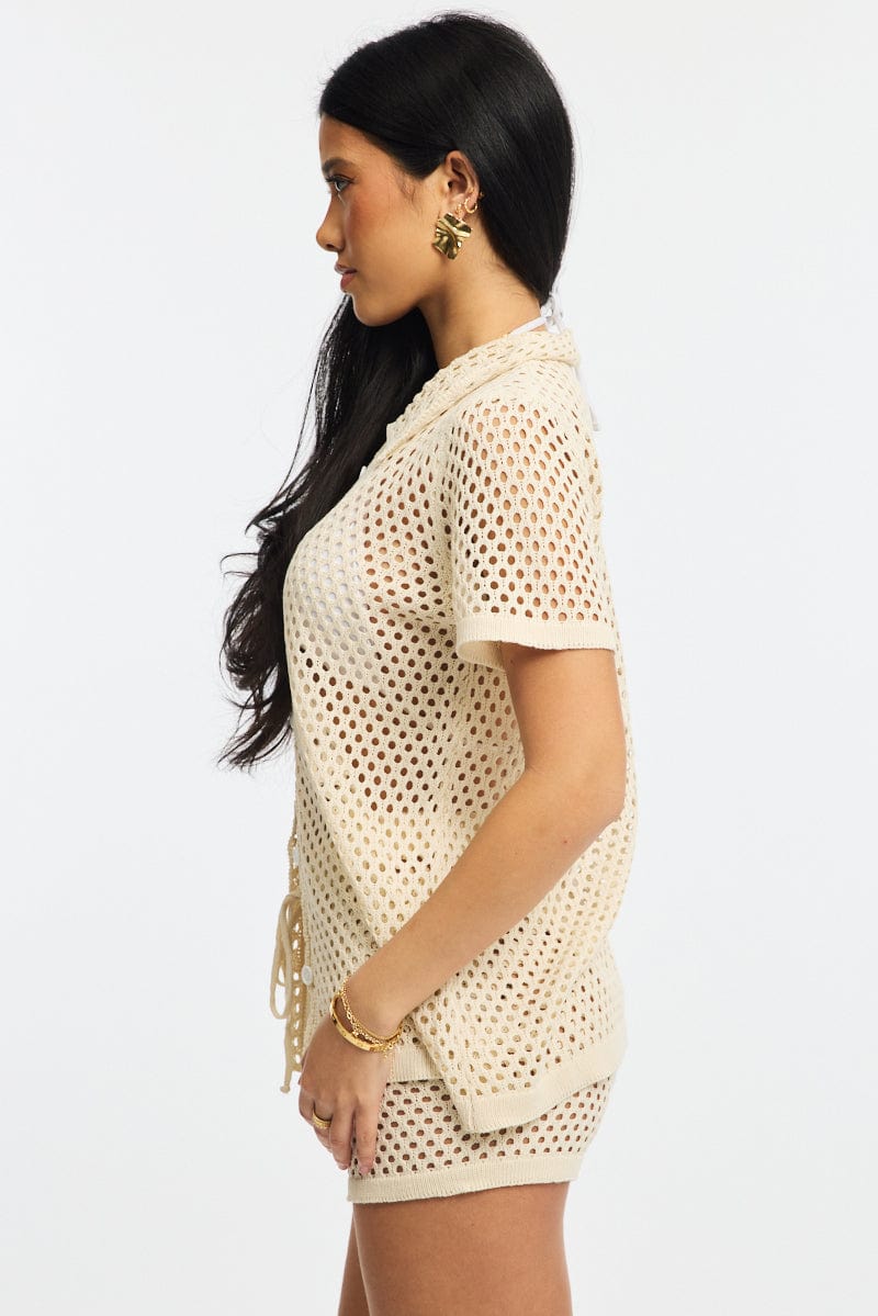 Beige Beach Cover Up Set Shirt And Shorts - Image 4