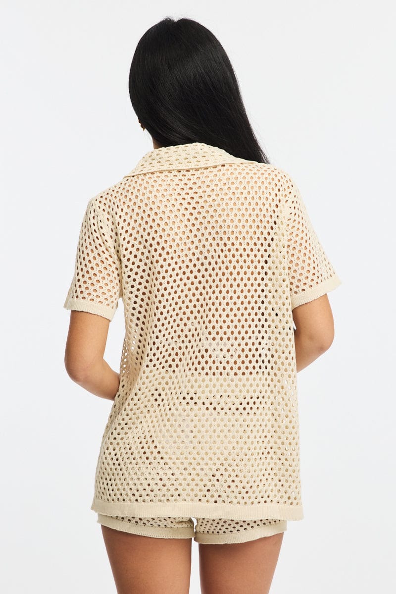 Beige Beach Cover Up Set Shirt And Shorts - Image 5