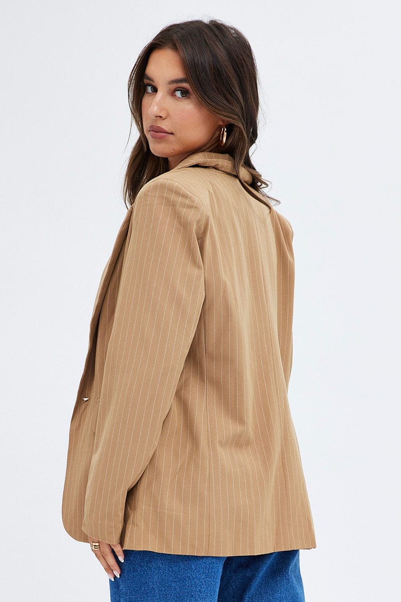 Beige Blazer Long Sleeve Tailored Single Breasted - Image 5