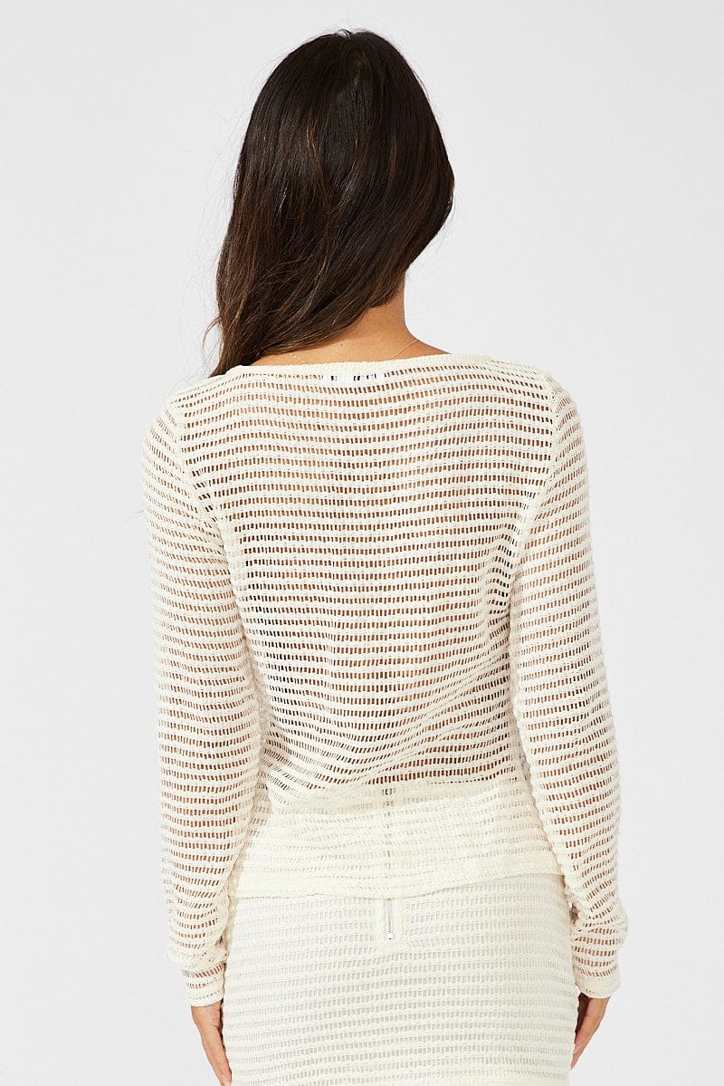 Beige Bolero Top Long Sleeve Front Tie - Image 5
