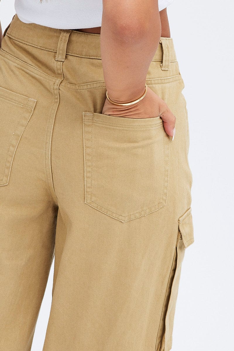 Beige Cargo Jeans Wide Leg Mid Rise - Image 6