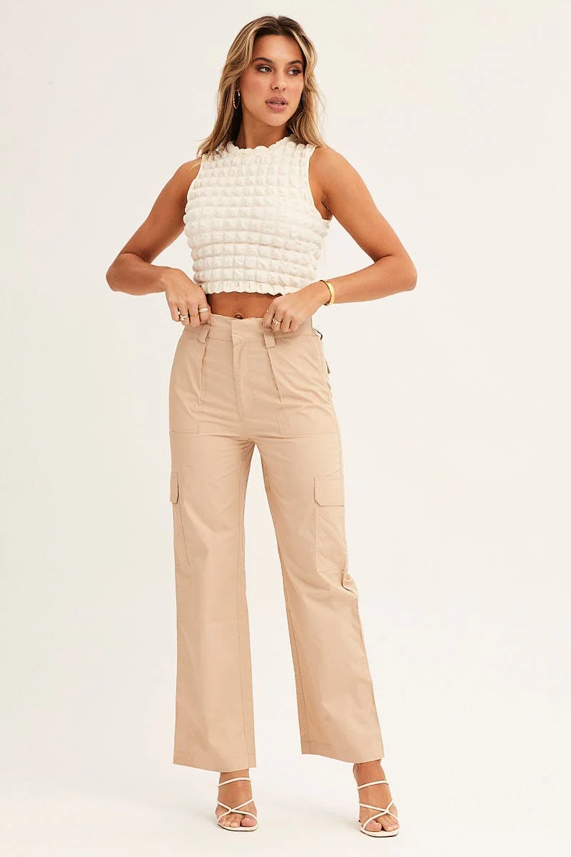 Beige Cargo Pants Mid Rise - Image 2