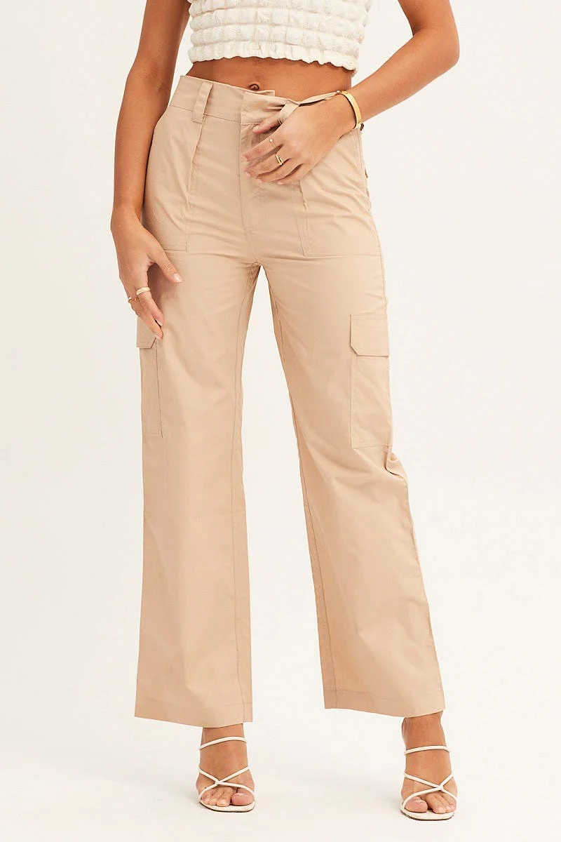 Beige Cargo Pants Mid Rise - Image 3