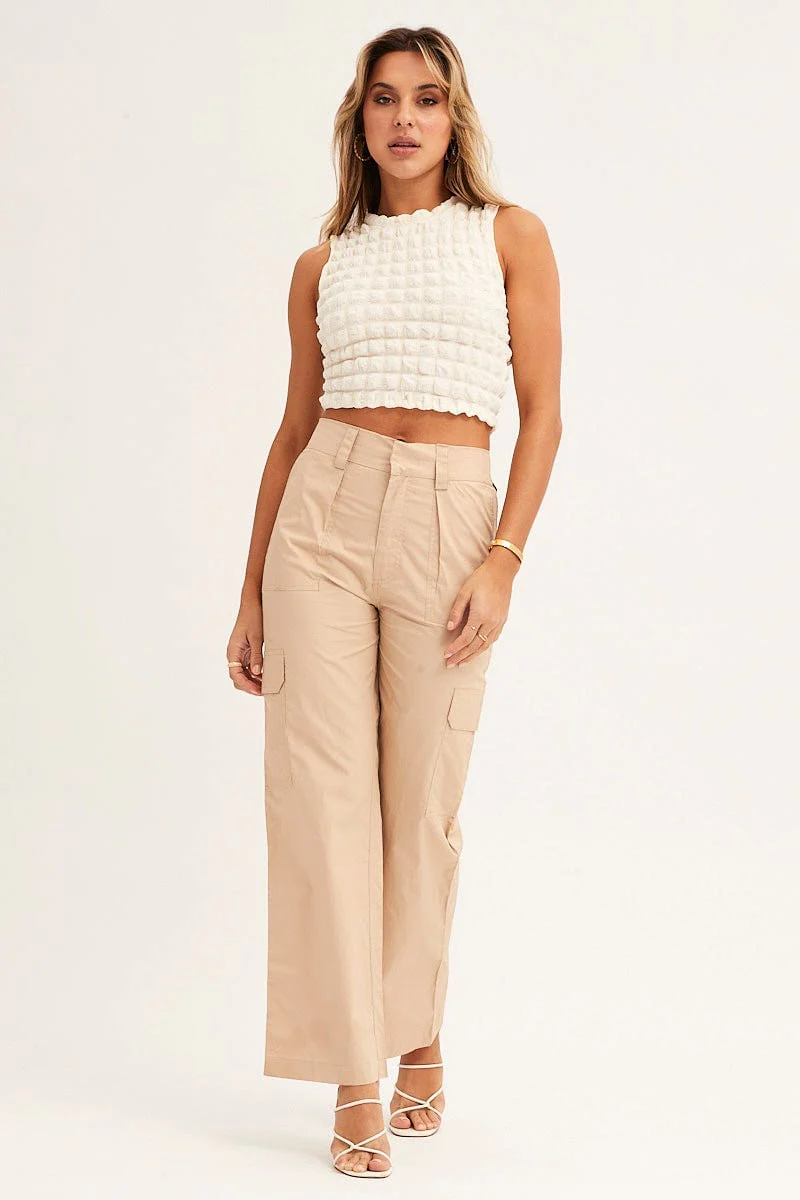 Beige Cargo Pants Mid Rise - Image 4