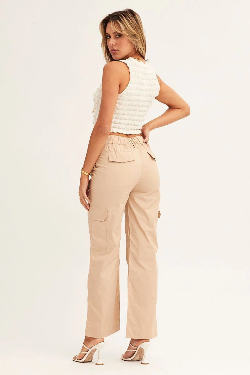 Beige Cargo Pants Mid Rise - Image 6