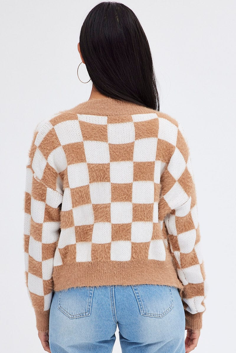 Beige Check Oversized Cardigan - Image 5