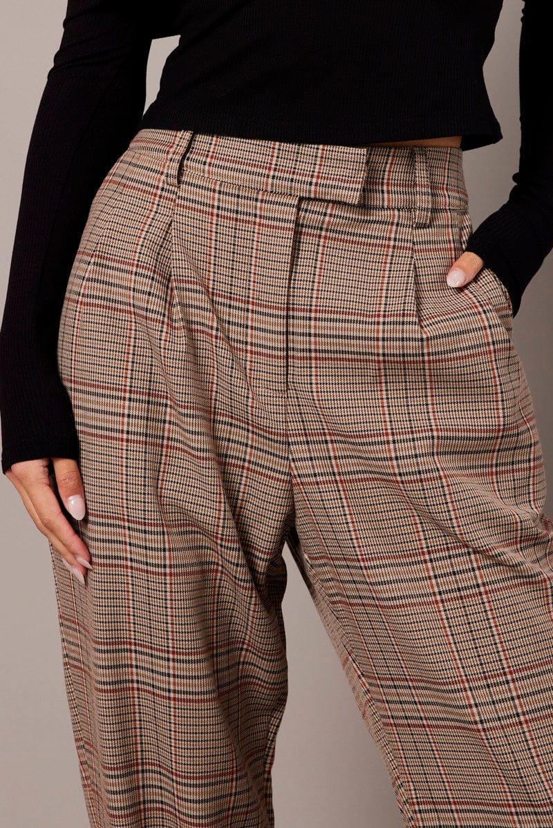 Beige Check Tapered Pants High Rise - Image 6