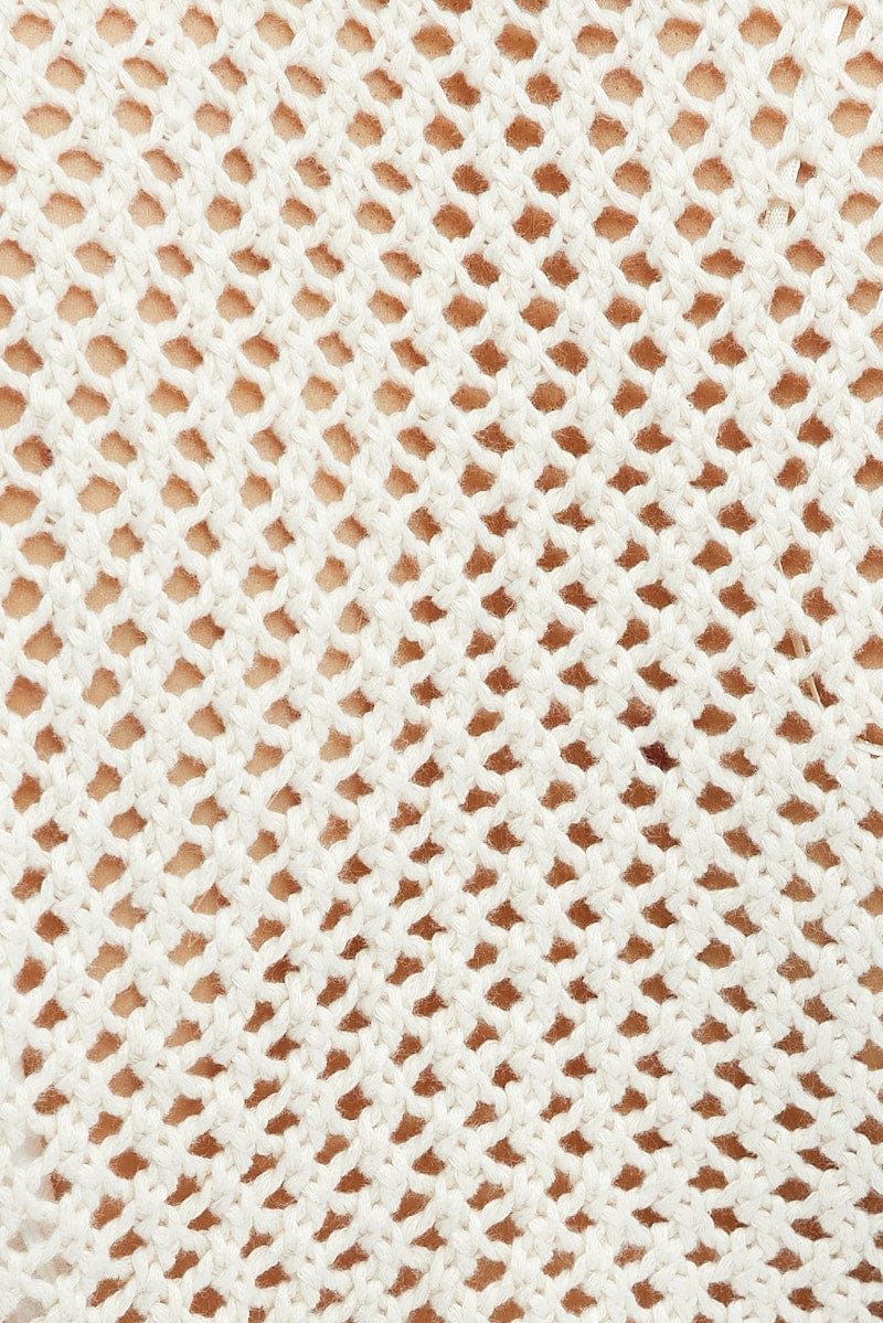Beige Crochet Knit Cardigan Long Sleeve Tie Up - Image 6