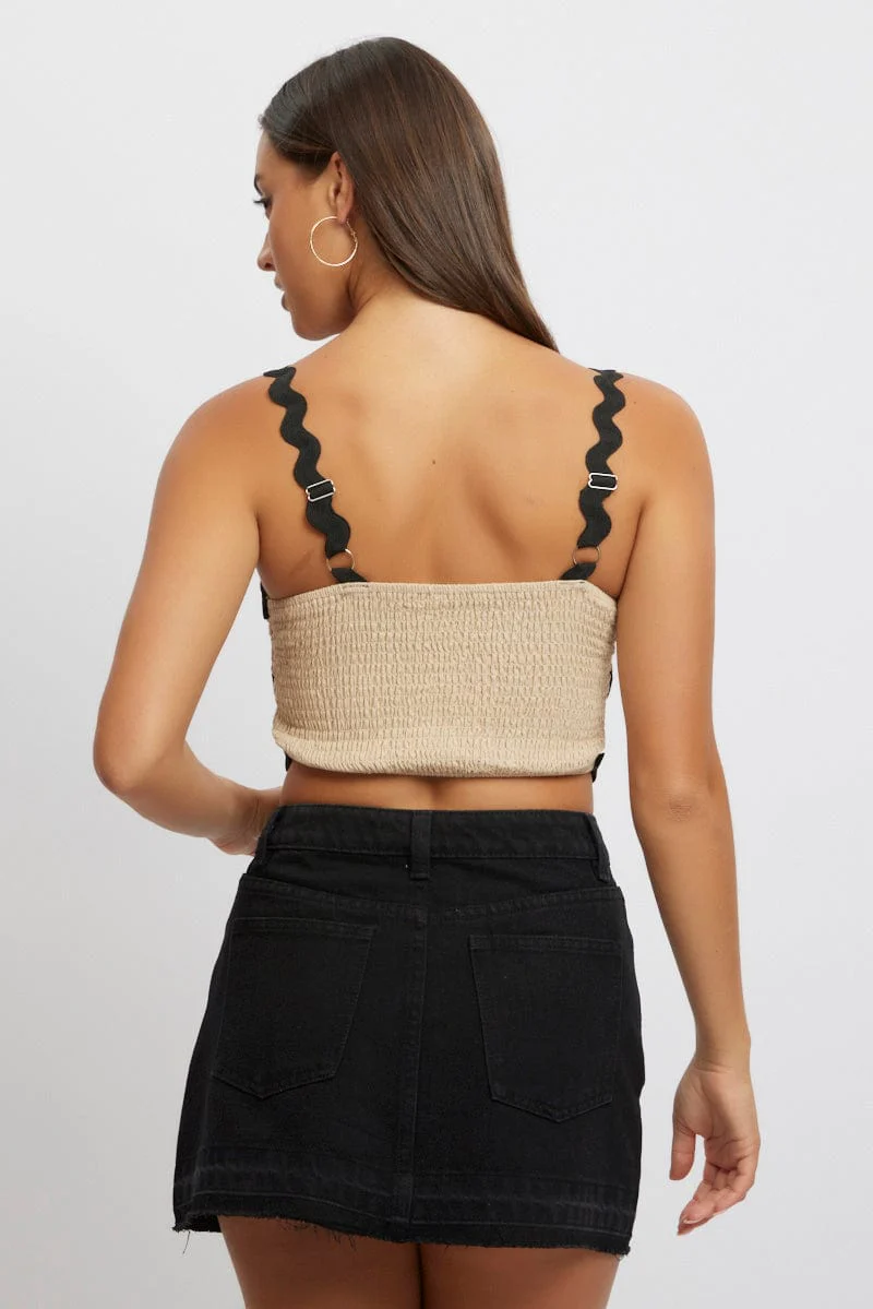 Beige Crop Top Sleeveless Shirred Back - Image 5