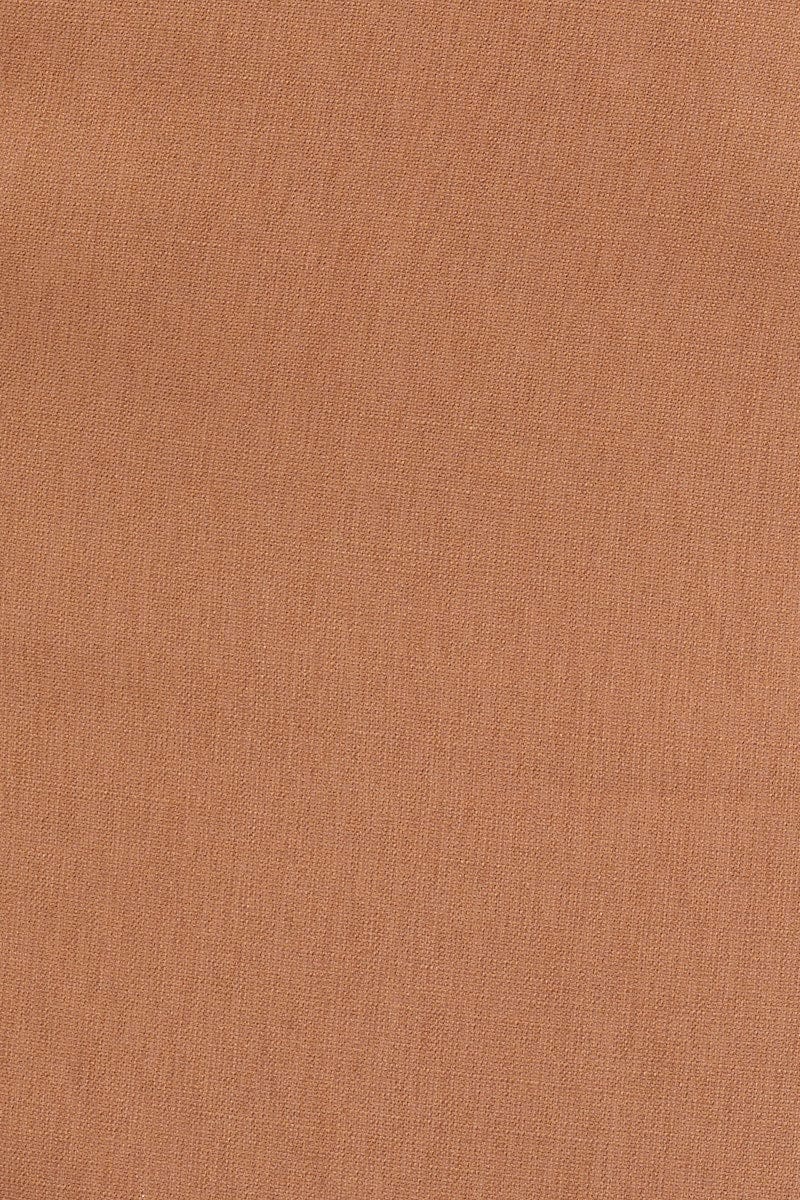 Beige Designer Linen Look Racer Neck Midi Dress - Image 6