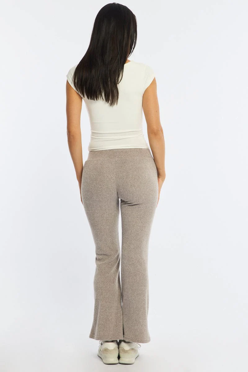 Beige Flare Leg Pants Elasticated Waist - Image 5
