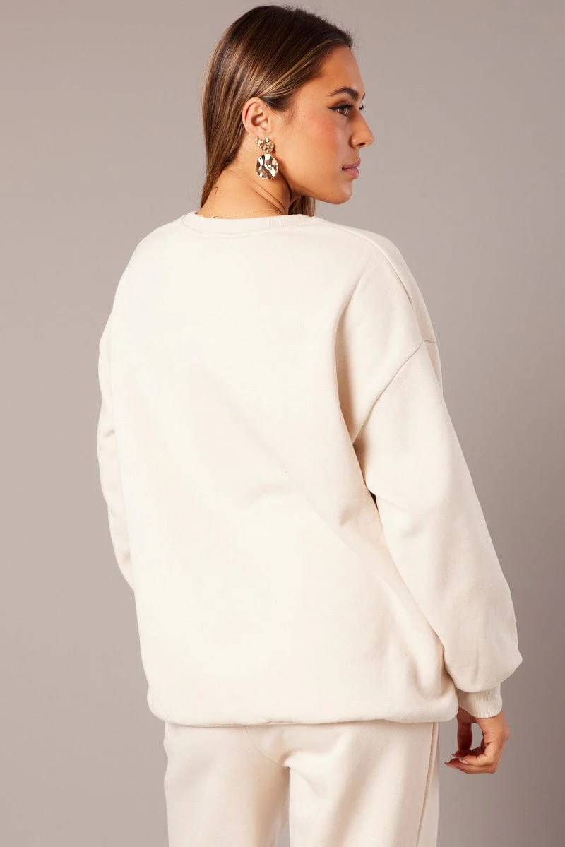 Beige Graphic Sweater Long Sleeve - Image 5