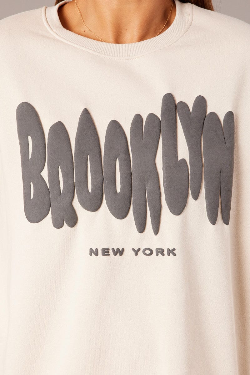 Beige Graphic Sweater Long Sleeve - Image 6