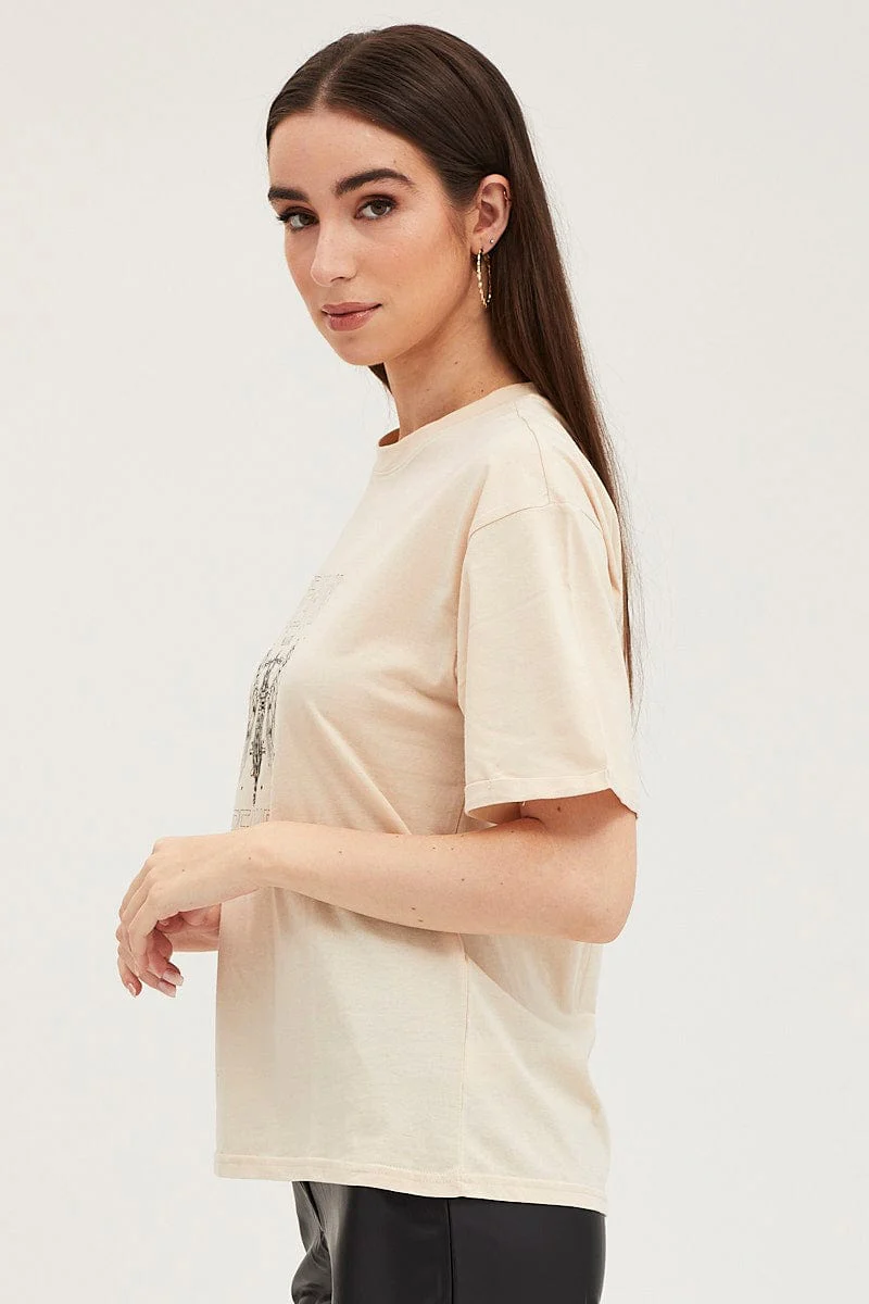 Beige Graphic T Shirt Short Sleeve - Image 4