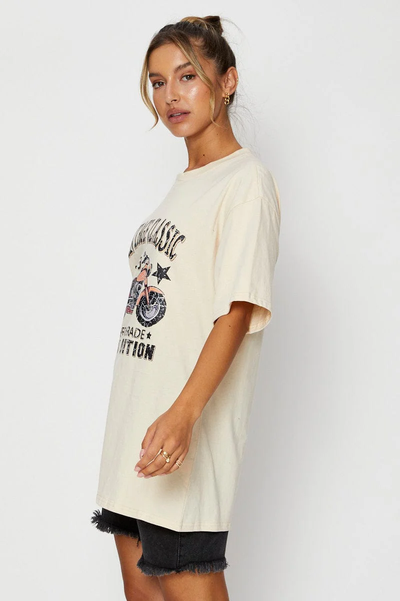 Beige Graphic T-Shirt Short Sleeve Oversized - Image 4