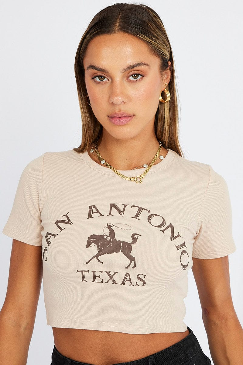 Beige Graphic Tee Cowboy Texas western Crop Baby T-shirt - Image 3
