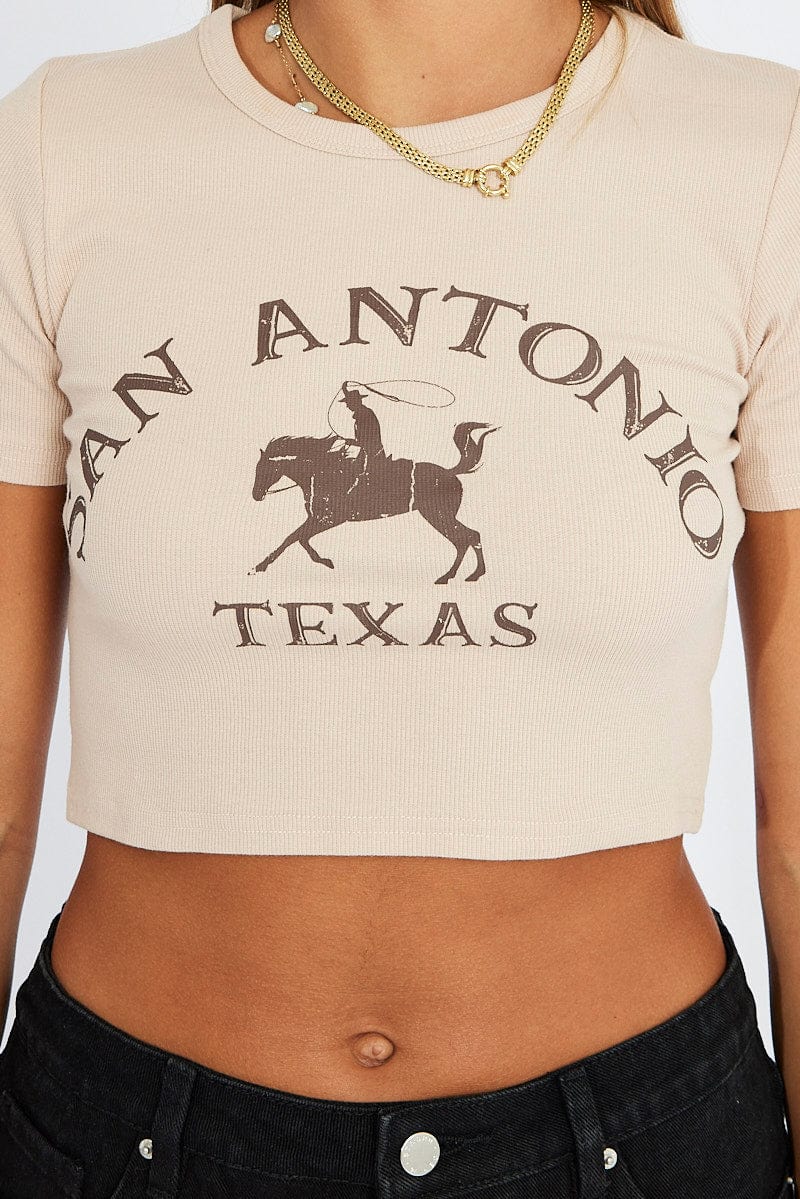 Beige Graphic Tee Cowboy Texas western Crop Baby T-shirt - Image 6