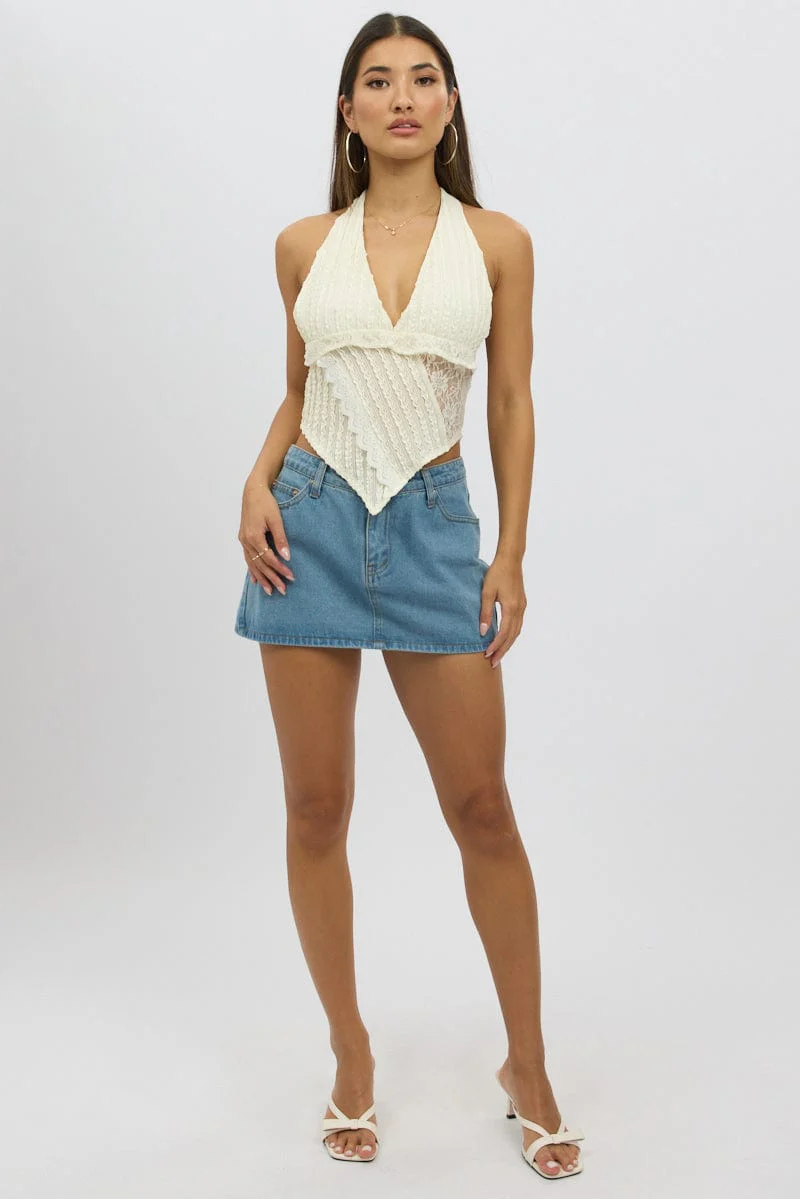 Beige Halter Neck Top Lace - Image 2