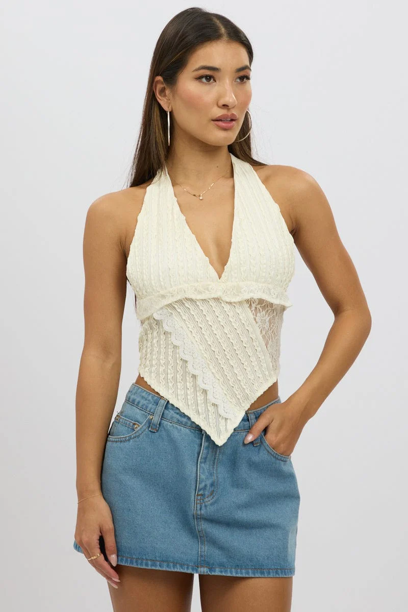 Beige Halter Neck Top Lace - Image 3
