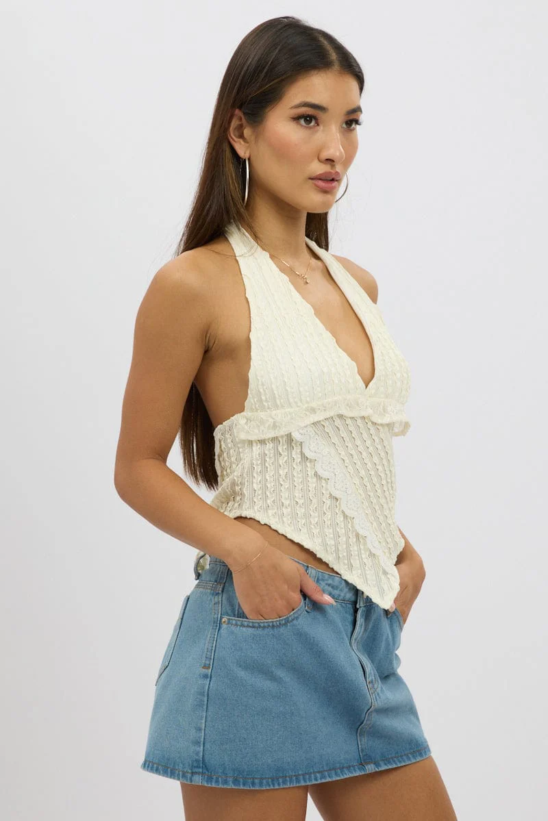 Beige Halter Neck Top Lace - Image 4