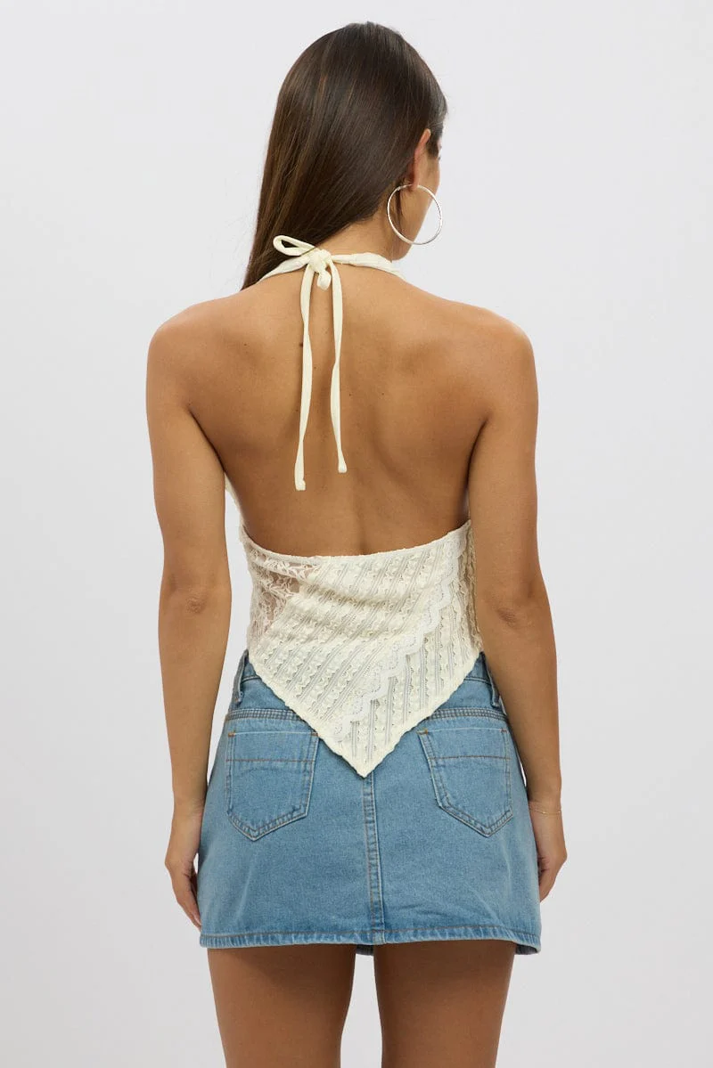 Beige Halter Neck Top Lace - Image 5
