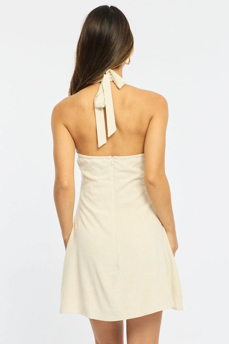 Beige Mini Dress V-neck - Image 5