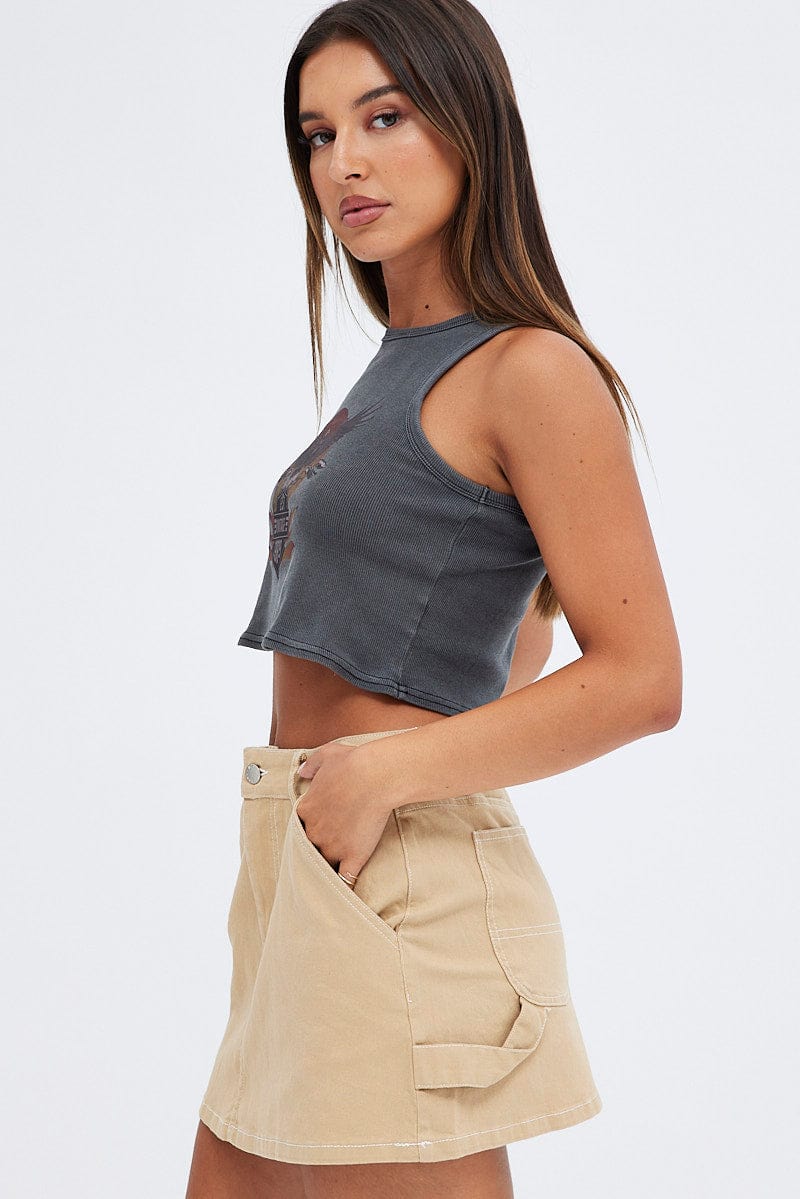 Beige Mirco Mini Skirt Mid-Rise A-Line Cargo - Image 4