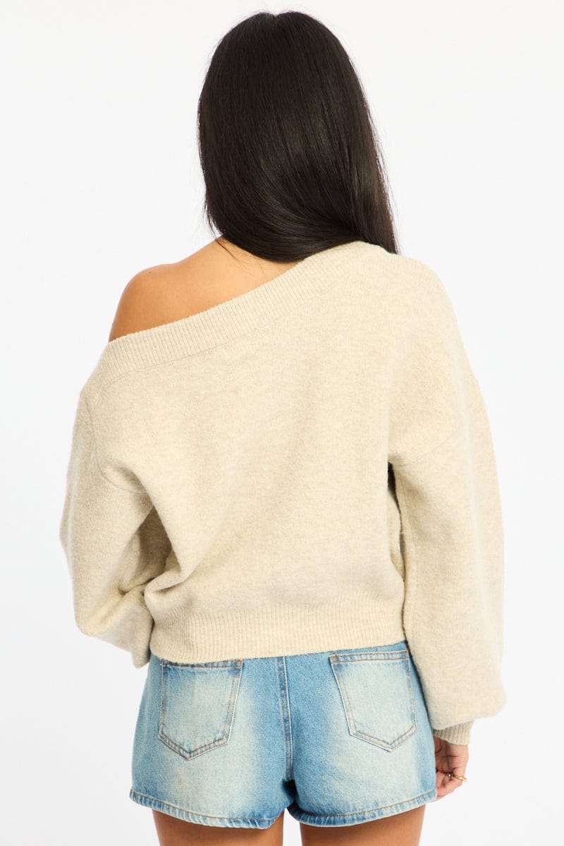Beige Off Shoulder Sweater - Image 4