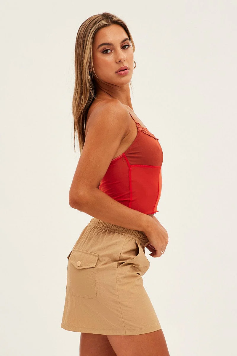 Beige Parachute Cargo Skirt Mid Rise Mini - Image 5