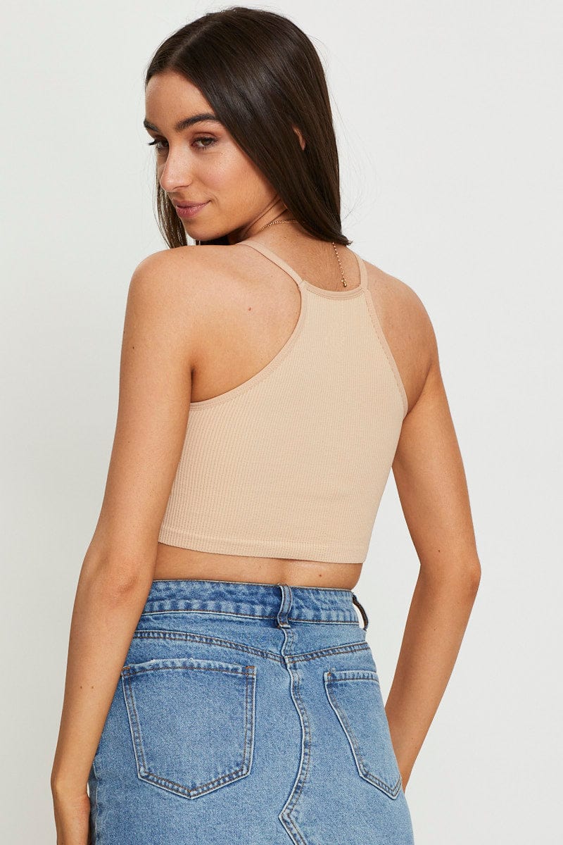 Beige Rib Top Seamless Crop - Image 5