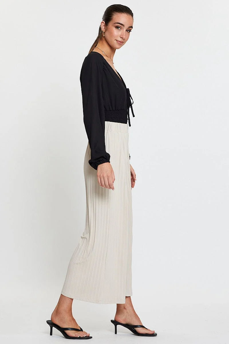 Beige Ribbed Pants High Rise Wide Leg - Image 4