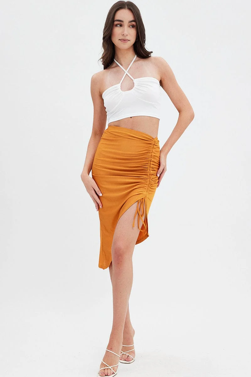 Beige Ruched Midi Skirt - Image 3