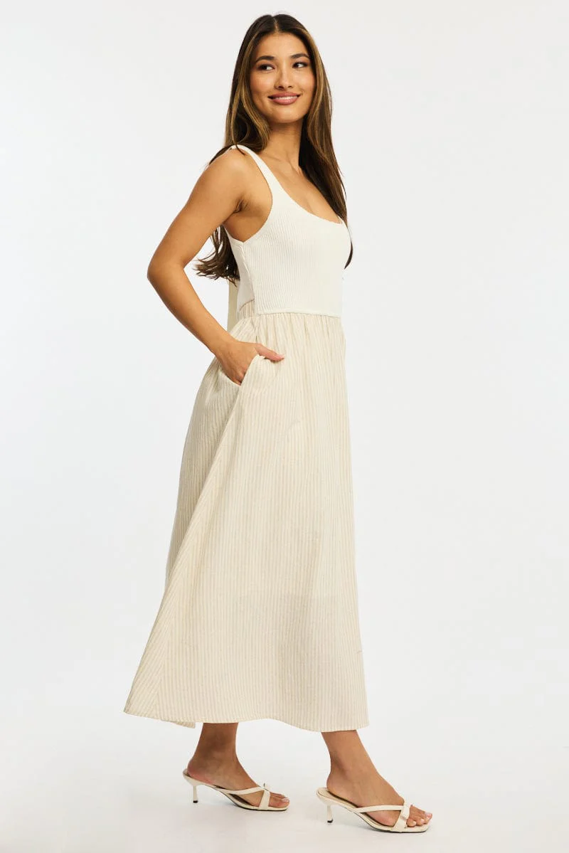 Beige Stripe Knit Dress Maxi - Image 3