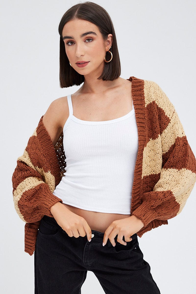 Beige Stripe Oversized Crop Cardigan - Image 3
