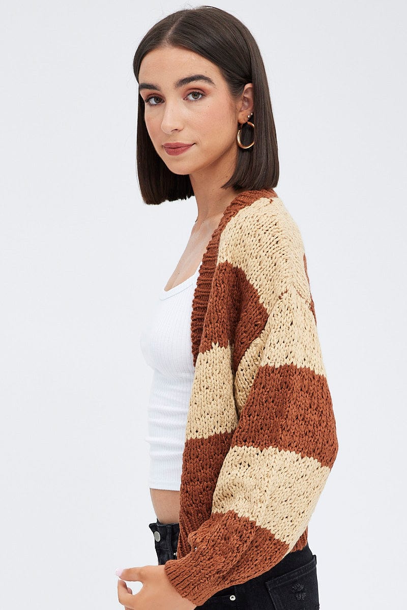 Beige Stripe Oversized Crop Cardigan - Image 4