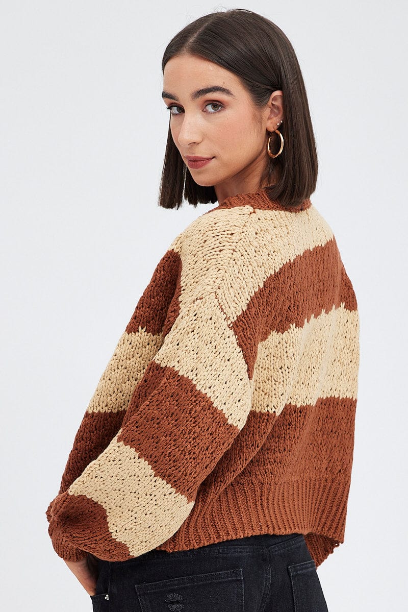 Beige Stripe Oversized Crop Cardigan - Image 5