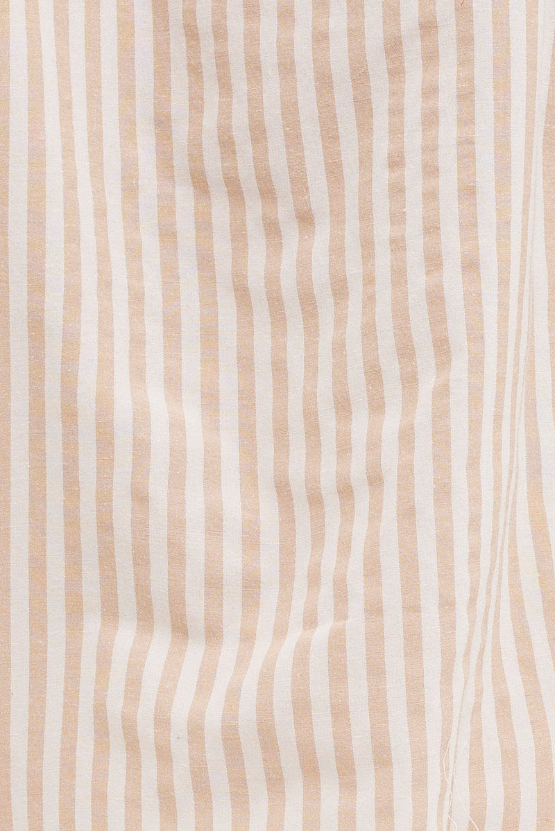 Beige Stripe Oversized Shirt Short Sleeve Collared Button Up - Image 6