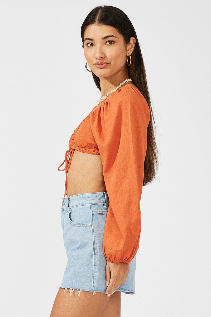 Beige Tie Crop Top Long Sleeve - Image 4