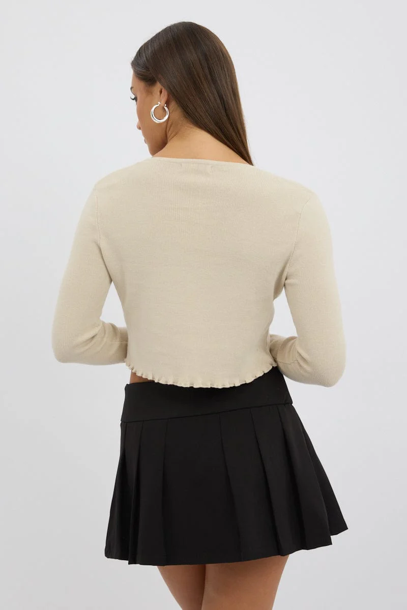 Beige Tie Up Knit Cardigan - Image 5