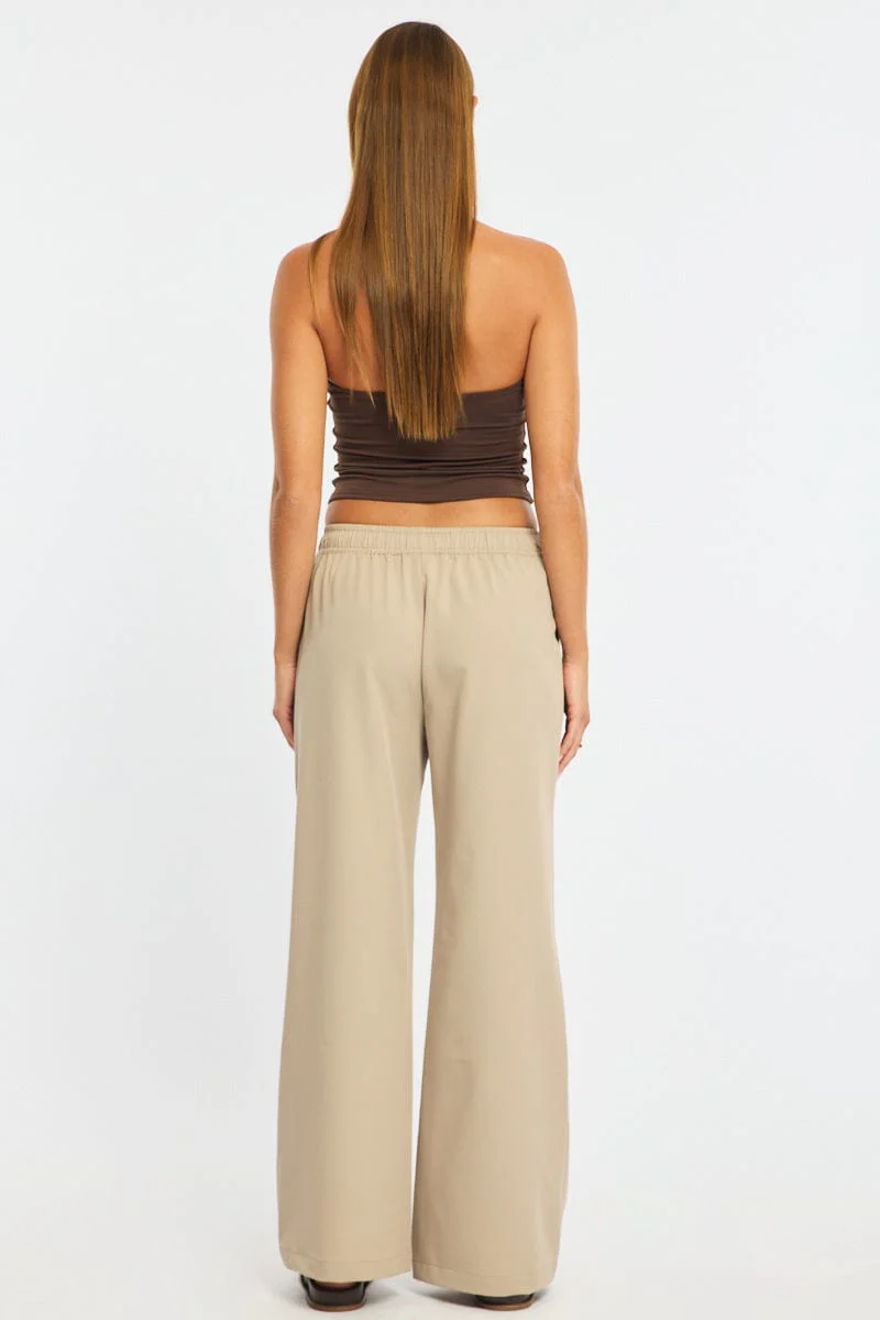 Beige Wide Leg Pants Elasticated Waist - Image 5
