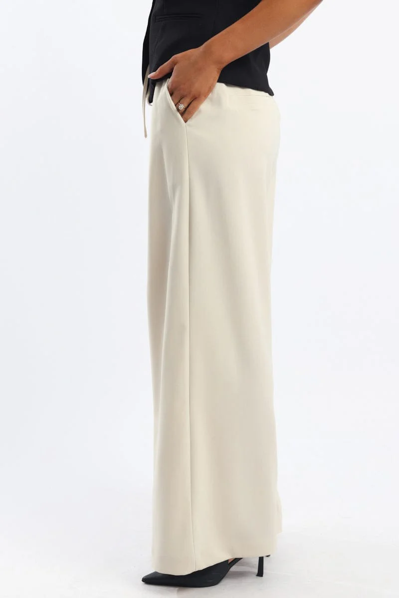 Beige Wide Leg Pants Elasticated Waist - Image 3