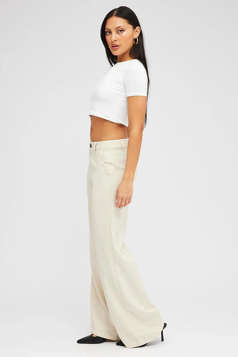 Beige Wide Leg Pants High Rise - Image 4
