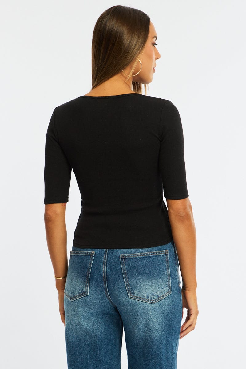 Black 3/4 Length Sleeve Rib Tshirt - Image 4